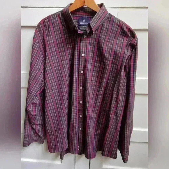 Stafford Men's Red Plaid Button Down Shirt | 17-1/2 (36-37) | Long Sleeve - Picture 1 of 5